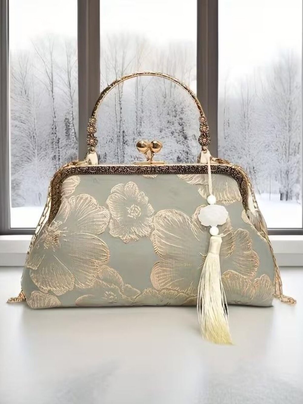 SAGE & GOLD BROCADE HANDBAG